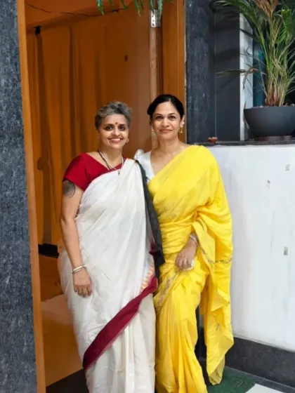 Two of our community members sharing a moment during the Guru Purnima event. These gatherings are a beautiful opportunity for connection.