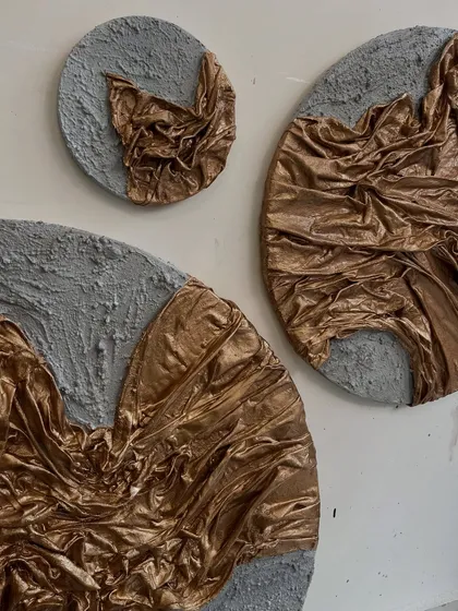 A final shot of the unique gold and grey textured pieces before they were shipped to Dubai.