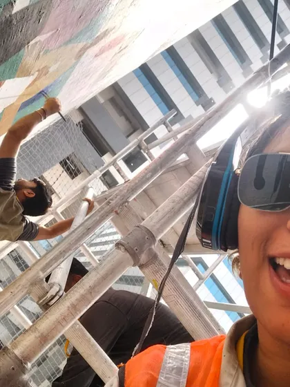 The only spell here is the secret colour behind these smiles. A happy selfie from high up on the scaffolding, doing what I love most. This is the joy and energy I bring to every single project.