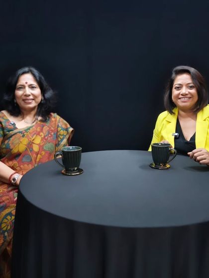 Behind the scenes, recording a podcast with the insightful Faye D'Souza.