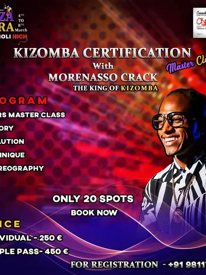 We offer unique, in-depth learning opportunities like this 10-hour Kizomba Certification Course with Morenasso Crack. This masterclass covers the history, evolution, technique, and choreography of the dance, available to a limited number of students for focused instruction.