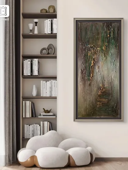 Here's an example of how a textured abstract piece can perfectly complement a modern, minimalist space. It adds depth and a point of interest without overwhelming the room.