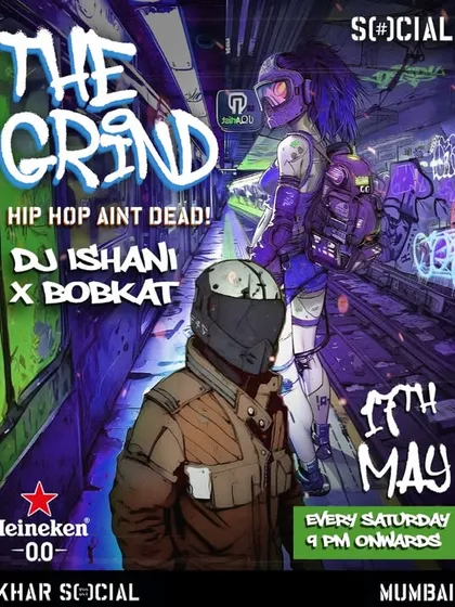 The flyer for one of our May editions of The Grind, showcasing our unique branding.