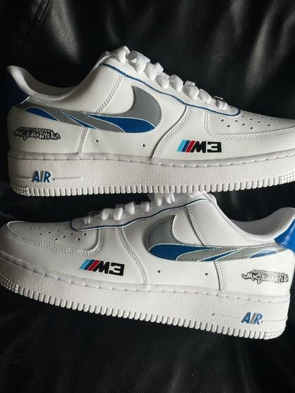 A custom Nike Air Force 1 inspired by the legendary BMW M3 GTR from the video game "Need for Speed: Most Wanted."