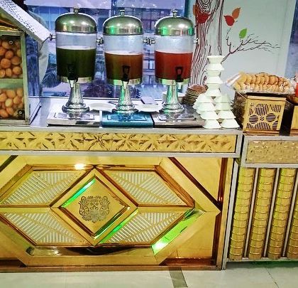 A full view of our premium chaat counter, equipped with everything needed to serve delicious chaat papdi and gol gappas.