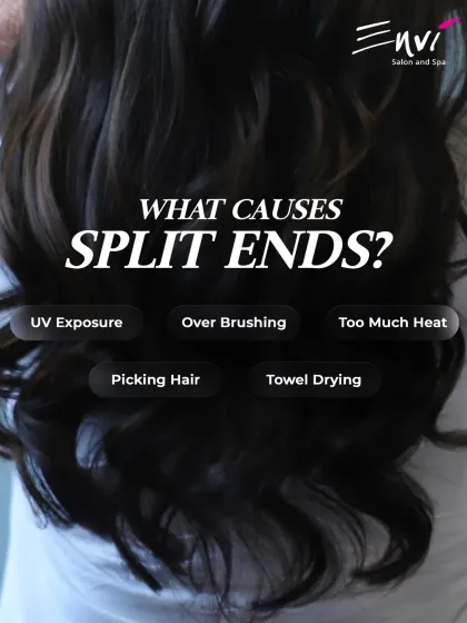 What causes split ends? UV exposure, over-brushing, and too much heat are common culprits. No matter the cause, we have the cure.