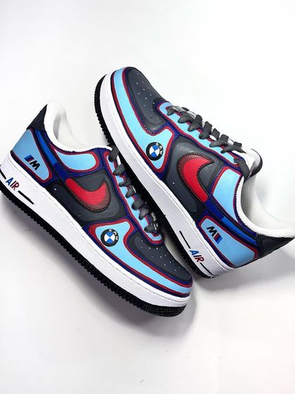 A clean and crisp BMW-themed Air Force 1. The design uses the iconic colors of the M series, with the logo painted on the side. Perfect for any car enthusiast.