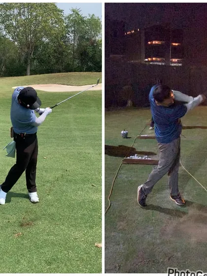 The finish tells the story of the swing. The 'after' image shows a much more balanced and complete follow-through, a direct result of the improved swing mechanics and sequence.