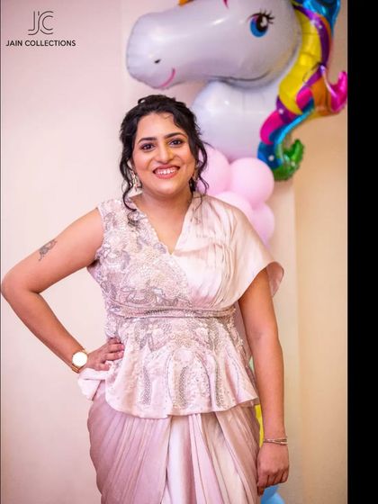 Our client is all smiles in this modern indo-western outfit. It’s a testament to how renting allows you to experiment with new and exciting styles.