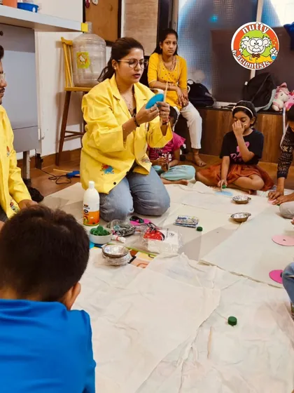 A hands-on craft session during one of our camps. We believe in learning by doing, and our instructors guide the kids every step of the way.