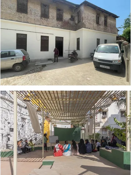 A before-and-after view of the Basera Community Plaza site. This transformation from a barren parking lot into a vibrant hub demonstrates our core mission: to find potential in forgotten urban spaces and reclaim them for community life.