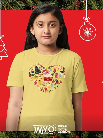 Make your child's Christmas magical with this festive t-shirt featuring a heart made of holiday icons. A sweet and cheerful design for the season.