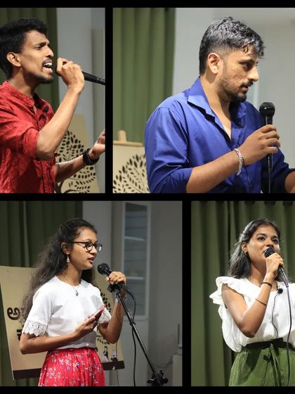 A collage of four different performers from a June "Arali Katte" event.