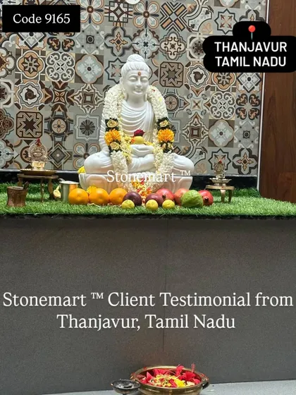 Our 2-foot meditating Buddha statue, beautifully installed in a dedicated spiritual space by our client in Thanjavur, Tamil Nadu.