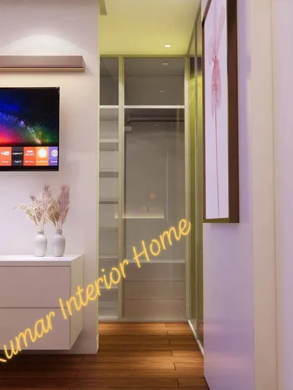 A glimpse into the walk-in closet area from the bedroom, highlighting the seamless transition between the two spaces.