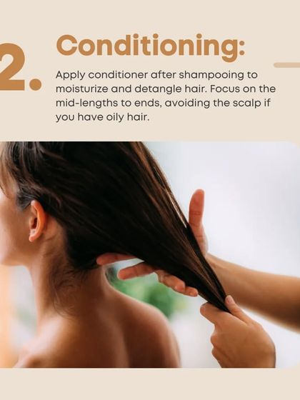 A basic hair care routine step: Apply conditioner after shampooing to moisturize and detangle, focusing on the mid-lengths to ends.