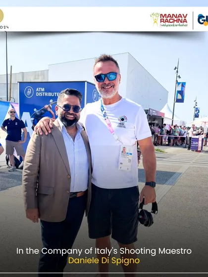 Our Vice President with Italy's shooting maestro Daniele Di Spigno at the Paris Olympics, strengthening our ties with the global shooting fraternity.