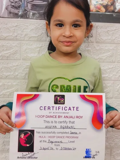 Congratulations to this bright student for successfully completing the beginner level of our Hula Hoop Dance Program.