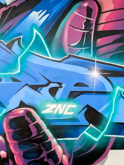 A detail shot of the 'ZNC' crew tag within my Galactus mural. It's a shoutout to my graffiti crew, integrated into the artwork.