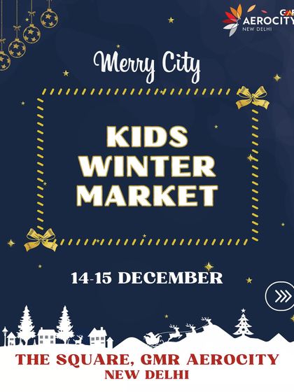 A slightly different design for the Kids Winter Market poster, showcasing a sleigh and reindeer, adding to the magical Christmas theme.