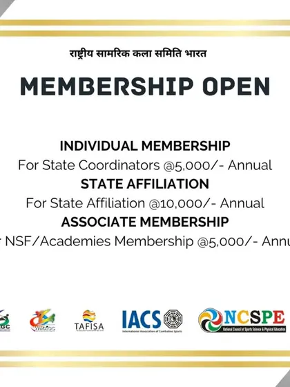 An outline of the membership opportunities available with the National Martial Arts Committee India. We offer structures for Individual State Coordinators, State Affiliations, and Associate Memberships for academies, all under a TAFISA-recognized body.