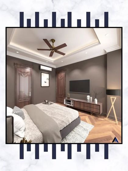 This is a 3D design concept for one of our master bedrooms, showing how furniture, a TV unit, and decor can be arranged to create a luxurious and comfortable personal space.