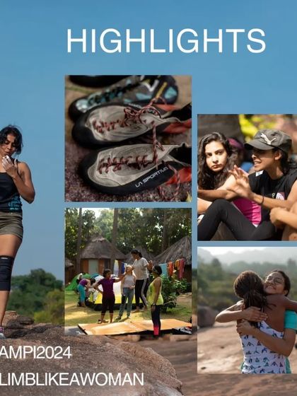 A collage of highlights from past events to give you a taste of what to expect at Hampi 2024: climbing, community, learning, and friendship.