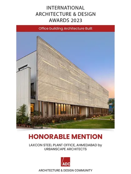 The official certificate for our Honorable Mention from the ADC Community for the Laxcon Steel Plant Office.