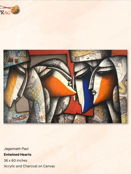 'Entwined Hearts' by Jagannath Paul, a large-scale abstract figurative piece that makes a powerful statement about human connection.