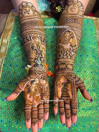 This intricate design features four different couple portraits, showcasing various ceremonies and moments from the wedding.