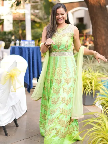 Another candid from the poolside Haldi, showing my natural and interactive style.