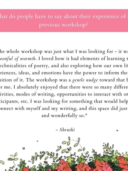 "I was looking for something that would help me reconnect with myself and my writing, and this space did just that and wonderfully so."