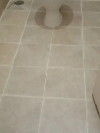 My services extend to interior wet areas like bathrooms. This image shows a freshly grouted and sealed floor, preventing common leakage problems and protecting the structure from water damage.