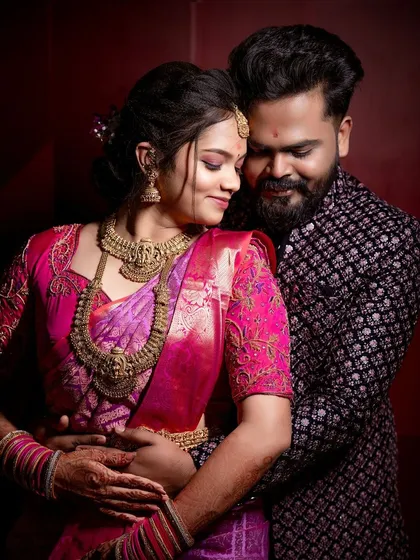 A romantic couple portrait from their engagement.