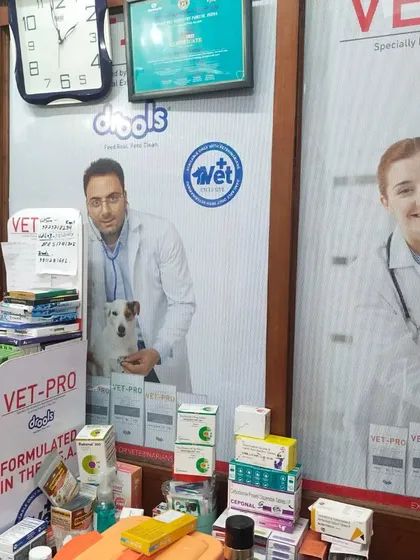 Here’s a glimpse of our in-house pharmacy and product shelves. I only stock brands I trust, including vet-recommended food like Drools and specialized supplements, ensuring you find everything for your pet's health under one roof.