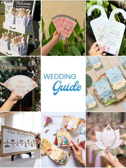 A wedding guide is a thoughtful touch, especially for destination weddings. It can include maps, itineraries, and helpful information, presented in a beautifully designed format like a passport or fan. (Concept inspiration).