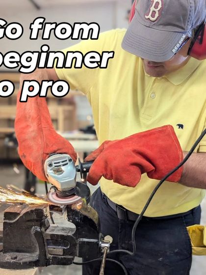 From beginner to pro, it all starts with practice. Here, a participant gets comfortable with an angle grinder, a versatile tool for cutting and shaping metal.