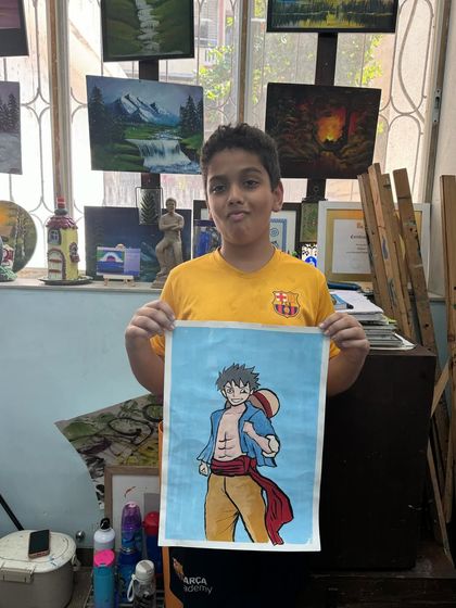 Students are welcome to explore subjects they love, like this anime character. It is a great way for them to practice character drawing and line work.