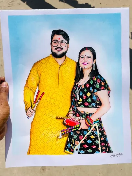 Holding up the finished portrait from the Canada commission. The colors are even more vibrant in person, and it's ready to be shipped worldwide.