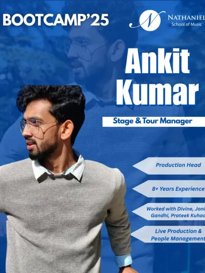 Ankit Kumar, a production head with over 8 years of experience with top artists, will be at our Bootcamp. He will share his insights on stage and tour management, focusing on live production and people management.