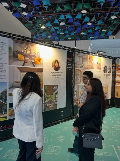 Our team at the Index Fair 2025, standing by the display for our award-winning Pool House project. It is always rewarding to see our work recognized and shared with the wider design community.