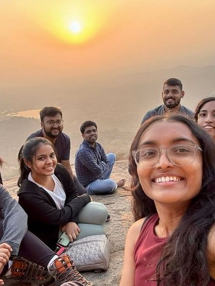 A selfie capturing the happy faces during our Uttari Betta sunrise trek. Nothing beats watching the sunrise with a fun group.