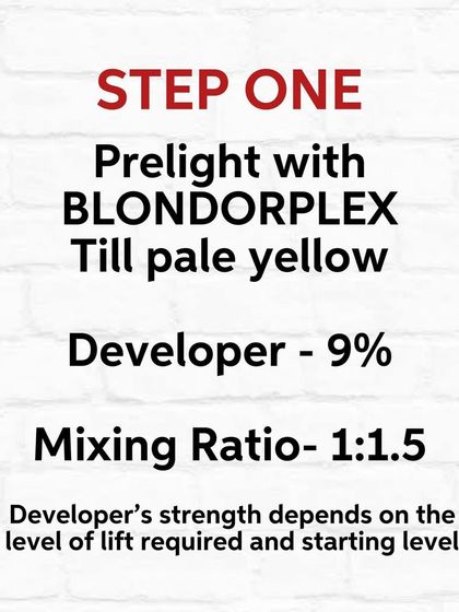 Step One for the Mushroom Blonde. Pre-lighten with Blondorplex to create a clean, pale yellow canvas.