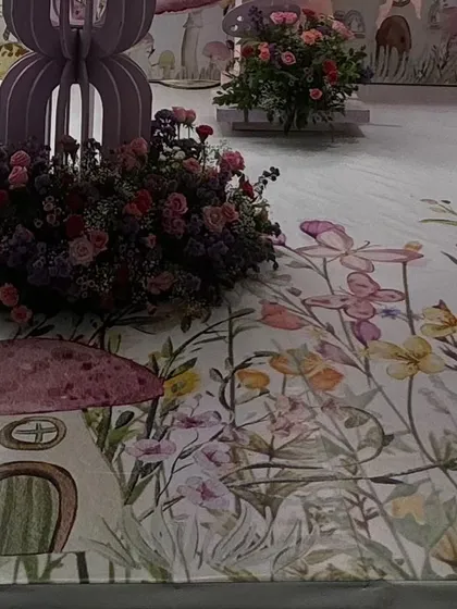 Another detail shot of the custom flooring, showing how it transforms the entire space and ties all the decorative elements together.