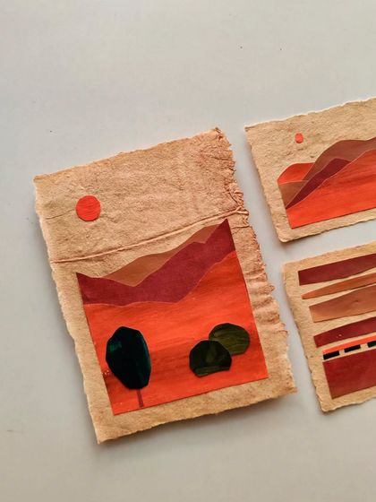 I found these paint swatches in my scrap collection and instantly saw a landscape. This paper-cut collage was so fun and playful to create.