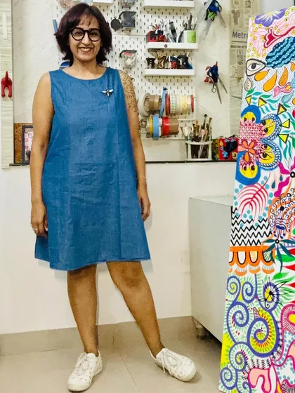 A full-length shot of my Sunday outfit in my studio.