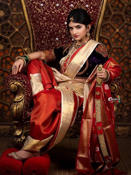 This portrait of Sreeleela showcases the rich textures and colors of the traditional costume, a key element in our conceptual photoshoots.