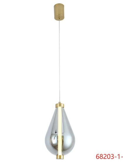 A teardrop-shaped pendant with a smoked glass exterior and an internal light source. This elegant design works well as a single fixture or in a group.