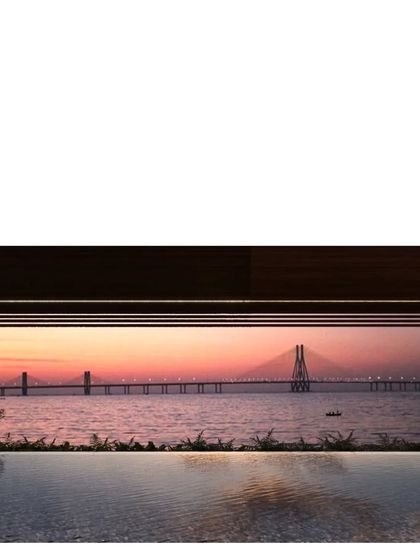 A view of the Bandra Worli Sea Link from a penthouse project in Bombay. Our design for this space frames the iconic cityscape, creating a seamless connection between the luxurious interior and the sprawling metropolis outside.