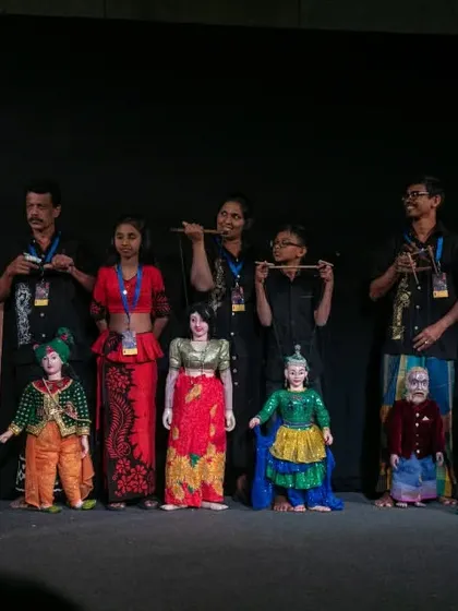 The full cast and their puppets from the Traditional Sri Lankan String Puppet Show. It is a privilege to host such incredible artists who are keeping centuries old traditions alive.